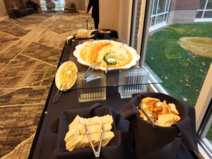 A table with food on it and some glasses