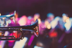 A close up of the trumpet on stage